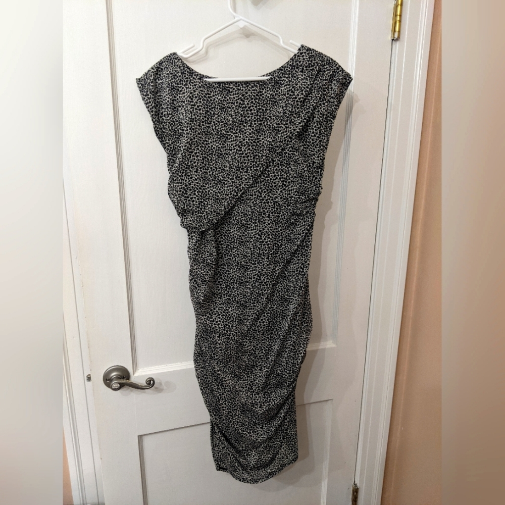 Ruched Ann Taylor silk animal print dress
